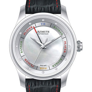 AZIMUTH ROUND-1 GRAND BACCARAT GAME WATCH MENS ENTRY MOTHER of PEARL DIAL