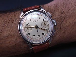 Vintage men's Cyma chronograph Valjoux 22 all stainless steel military case!!!!