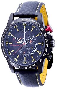 GV2 by Gevril Men's 9901 Scuderia Day Date Black Leather Watch