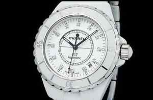 Auth CHANEL J12 H1629 12P Diamond SS/Ceramic Auto Men's Watch(S Z5738)