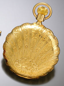 Exquisite Scalloped Edge 18K Gold Hunters Case Howard Pocket Watch CA1874