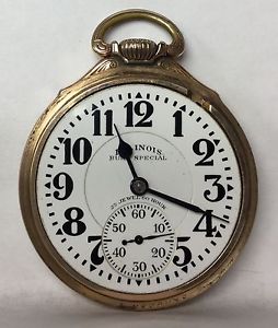 ILLINOIS "BUNN SPECIAL" 23j 60h 10k GOLD FILLED Open Face RAILROAD POCKET WATCH