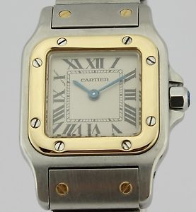 CARTIER SANTOS QUARTZ STEEL AND 18K GOLD LADIES