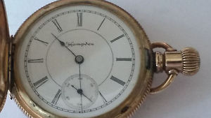 Antique Hampden 14k solid Gold Pocketwatch 1894 6s 7j Town Scene Beautiful Works