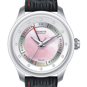 AZIMUTH ROUND-1 GRAND BACCARAT GAME LADIES ENTRY WATCH MOTHER of PEARL DIAL