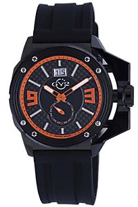 GV2 by Gevril Men's 9402 Grande Luminous Orange Bezel Date Silicone Wristwatch