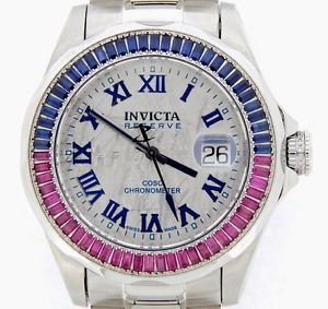 Invicta Stainless Steel COSC Reserve Meteorite Diamond Blue Sapphire Red Ruby