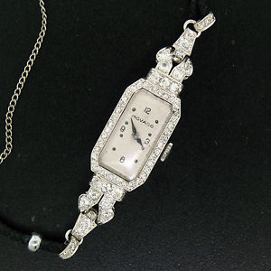 Antique Art Deco Platinum Movado 2.2ctw Single European Cut Diamond Ladies Watch