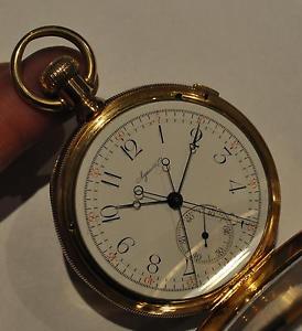 157 GRAMMES SPLIT SECONDS Pocket Watch 18K SOLID GOLD AGASSIZ c1890 RARE