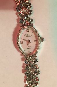 Vintage Michael Anthony 14k White Gold Womens Wristwatch Mother Of Pearl Face