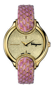 Ferragamo Women's FIZ100015 Signature Diamond Gold IP Pink Leather Watch
