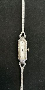 Vintage Solid 14kt White Gold/Platinum Ollendorff Ladies Diamond Watch