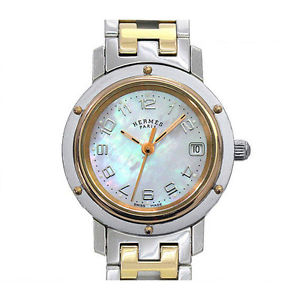 Auth HERMES Clipper Nacre Combi Date CL4221 Ladies' Wristwatch 70163307