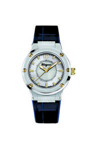 Ferragamo Women's FIG170016 F-80 Silver Dial Luminous Diamonds Leather Watch