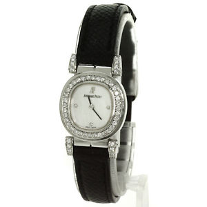 Authentic AUDEMARS PIGUET Diamond Diamond bezel Watch  18K White Gold/Leathe...