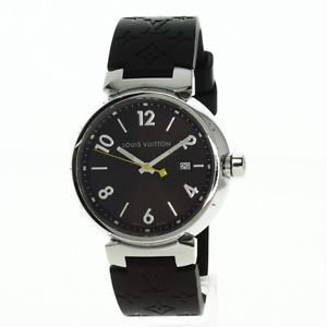 Authentic LOUIS VUITTON Tambour Watches Q111 stainless steel/rubber mens