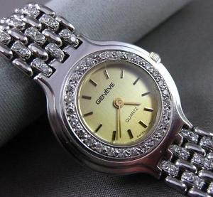 ESTATE LARGE 3.0CT DIAMOND 14KT WHITE GOLD GENEVE WATCH SIMPLY AMAZING #22282