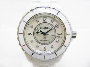 Authentic CHANEL J12 8P Diamonds Watch Ceramic White Men's Automatic