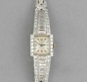 VINTAGE Ladies ELOGA Platinum 6.62ct DIAMOND WRIST WATCH working 7"L