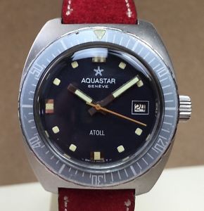 Vinage Aquastar Atoll Dive  Huge Staniless Steel Case  Beautiful Original Dial