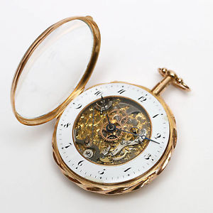 ANTIQUE 18K GOLD POCKET WATCH. SWISS MADE SKELETONIZED 1/4 REPEATER. c.1820