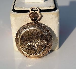 GORGEOUS VINTAGE 14K GOLD ART DECO POCKET WATCH WITH ENAMEL