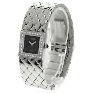 Authentic CHANEL Matelasse Diamond Watch H0489 stainless steel Ladies