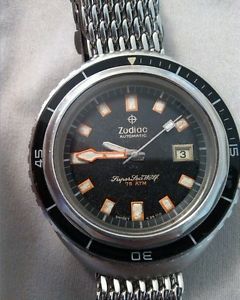 Vintage Zodiac Super Sea Wolf 60/70s iconic dive watch! Exc Cond- new mesh band