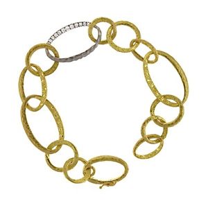 18k Gold .55 Dwt Diamond W and Y Textured Links Bracelet