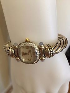 David Yurman Women Bracelet Watch Silver Ice Collection Diamond Chalcedony 10mm