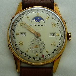 18K 750 GOLD KINGSTON TRIPLE DATE MOONPHASE DATOFIX CALENDAR 17J MENS WATCH
