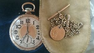(SOLID GOLD)Illinois pocket watch W/1928 2 1/2 dollar gold coin