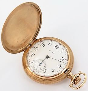 MINTY / SUPERB 14K GOLD 1908 WALTHAM 16S 17J P J BARTLETT POCKET WATCH, WORKING