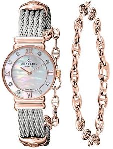 Charriol St-Tropez Ladies Mother of Pearl Dial Rose Gold Plated Diamond Watch...