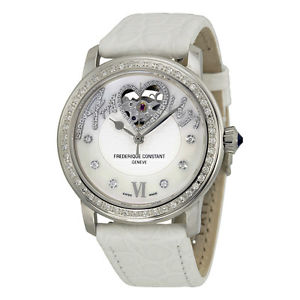 Frederique Constant Heart Beat Automatic White Leather Ladies Watch FC-310SQ2PD6