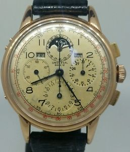Early 1940's Vintage Universal Geneve Tri-Compax Watch - 14k Rose Gold Cal 481