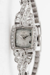 Vintage $7000 Hamilton 2ct VS G Baguette Round Diamond Platinum Ladies Watch 22g