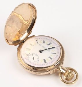 18S 14K Multi-Color Gold Box Hinge Hunter Elgin BW Raymond Railroad Pocket Watch