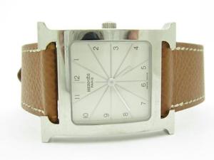 Vintage Hermes Paris Brown Leather Strap HH1.510 Quartz Watch Brand New Battery