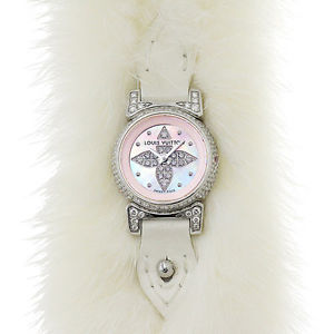 Auth LOUIS VUITTON Tambour Q1516 Pink Shell Quratz Lady's Wristwatch 90000972