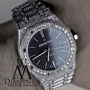 Audemars Piguet Royal Oak Automatic Black Dial Watch Diamond Dial, Case,Bracelet