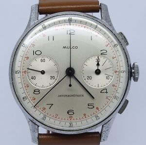 VINTAGE Mulco 38mm Oversized Chronograph Watch Valjoux 22 - Great Original Dial