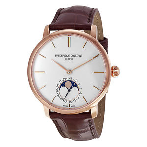 Frederique Constant Slim Line Moonshape Brown Leather Mens Watch FC-705V4S4