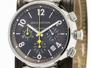 Polished LOUIS VUITTON Tambour Chronograph Steel Automatic Watch Q1121 (BF098376