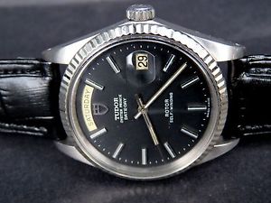 VINTAGE 38MM 14K WHITE GOLD BEZEL TUDOR 1895 21J SWISS DAY DATE AUTO MENS WATCH