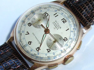 CRONOGRAFO TITUS GENEVE ORO ROSA 18K OVERSIZE 38,5 MM MOVIMENTO LANDERON. RARO !