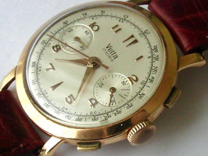 CRONOGRAFO VETTA ORO MASSICCIO 18K  OVERSIZE 38 MM  MOV.VALJOUX RUOTA A COLONNE
