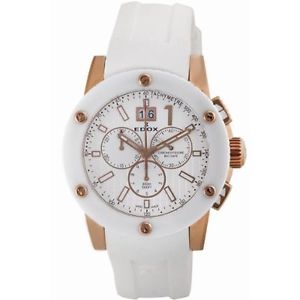 Edox 10012 37RB BIR Mens White Dial Analog Quartz Watch with Rubber Strap