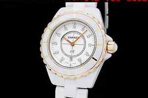 Auth CHANEL J12 11P Genuine Diamond H2180 White Ceramic/PG Lady's Watch(S A0602)