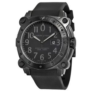 Hamilton H78585333 Mens Black Dial Analog Automatic Watch with Rubber Strap
